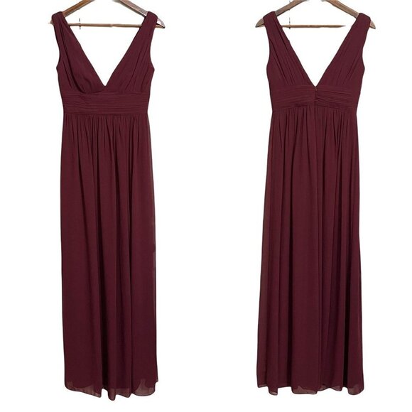 Levkoff Women's Burgundy Sangria Chiffon V-Neck A-Line Pleated Dress Gown Size 4 - Picture 2 of 10